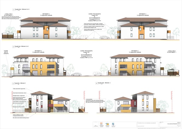 Construction d'un ensemble immobilier de 63 logements et commerce : PC5-3 Faades bat2&3  - A1 COUL - 6 ex